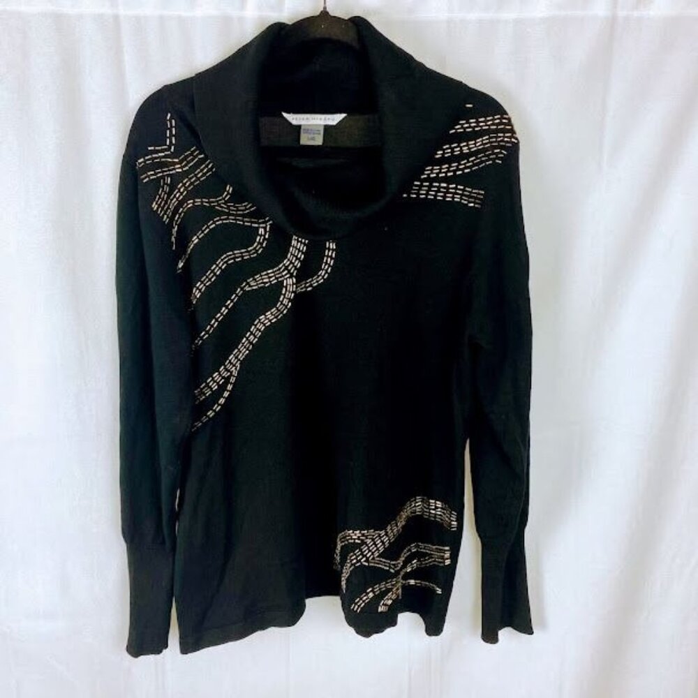 Peter Nygard Black Cowl Neck Beaded Long Sleeve Sweater Top Women's Large. - Picture 1 of 8